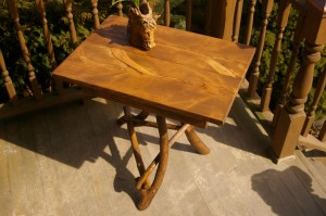 Top view of Barn Siding Table with apple wood legs